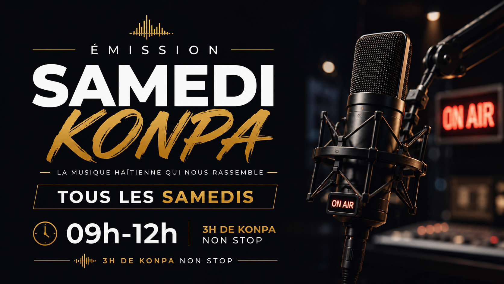 Émission Samedi Konpa sur P2M TV – Tous les samedis de 9h à 12h – 3 heures de konpa non-stop, la musique haïtienne qui nous rassemble.